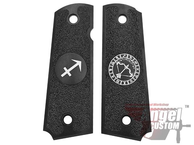 Angel Custom CNC Machined Tac-Glove Universal Grips for 1911 Series Pistols (Color: Black / Sagittarius)