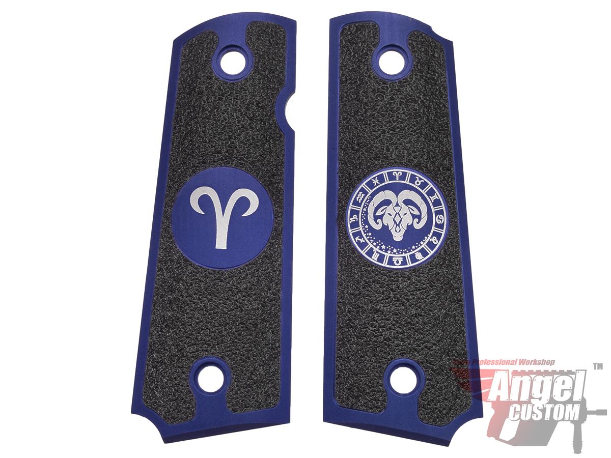 Angel Custom CNC Machined Tac-Glove Zodiac Grips for WE-Tech 1911 Series Airsoft Pistols - Navy Blue (Sign: Aries)