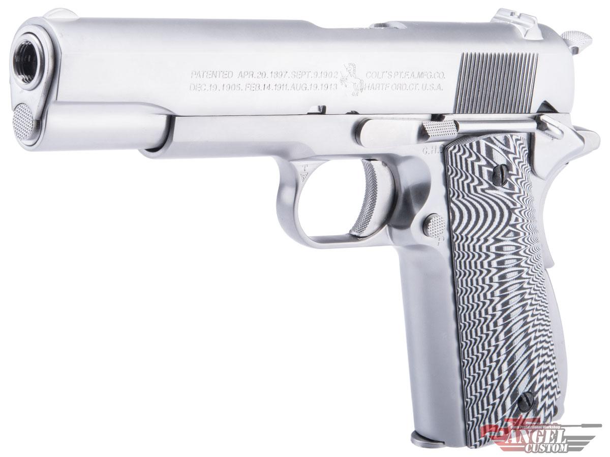 Evike.com Custom Cybergun Colt Licensed 1911A1 Gas Blowback Airsoft Pistol w/ Angel Custom CNC G10 Grip (Model: CO2 / Silver / Eagle Black & White)