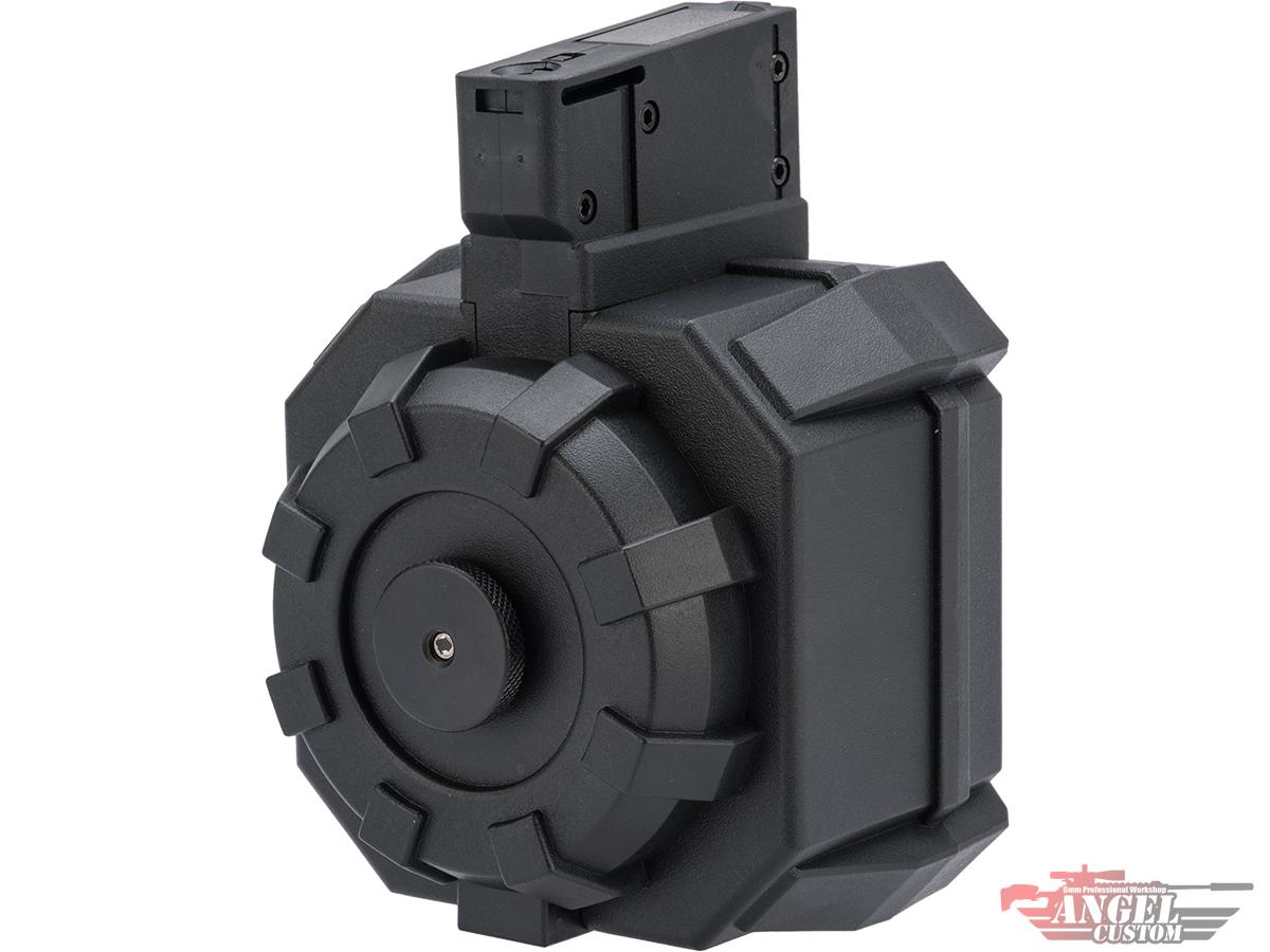 Pre-Order ETA April 2025 Angel Custom 2000 Round BLOK Thunderstorm Airsoft AEG Drum Flashmag (Color: Black / M14 Adapter)