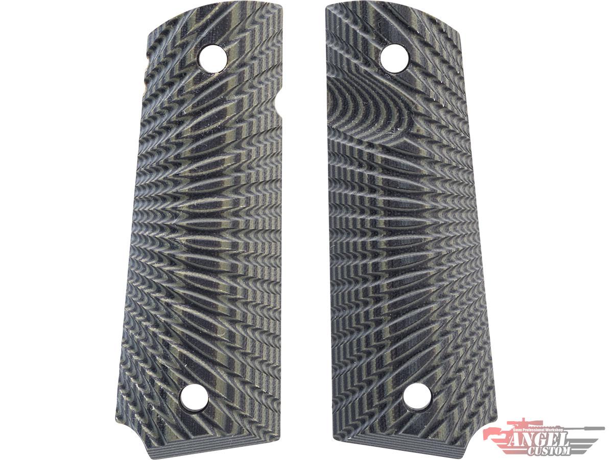 Angel Custom CNC G10 M1911 Pistol Grip Set for 1911 Gas Blowback Pistols (Model: Eagle Wing Texture / Black/Green)