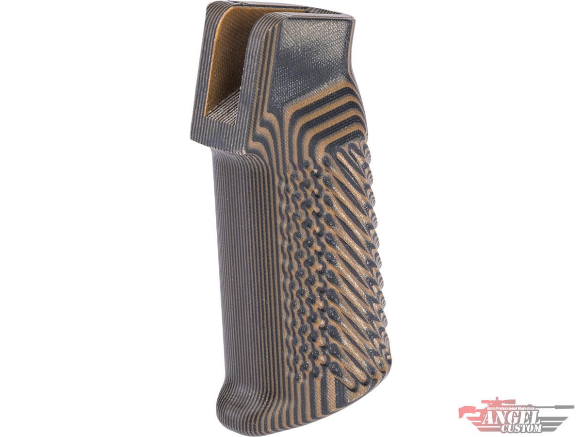 Angel Custom CNC G10 Pistol Grip for M4 Styled Gas Blowback Rifles (Model: Golf Twill Texture / Black & Brown)