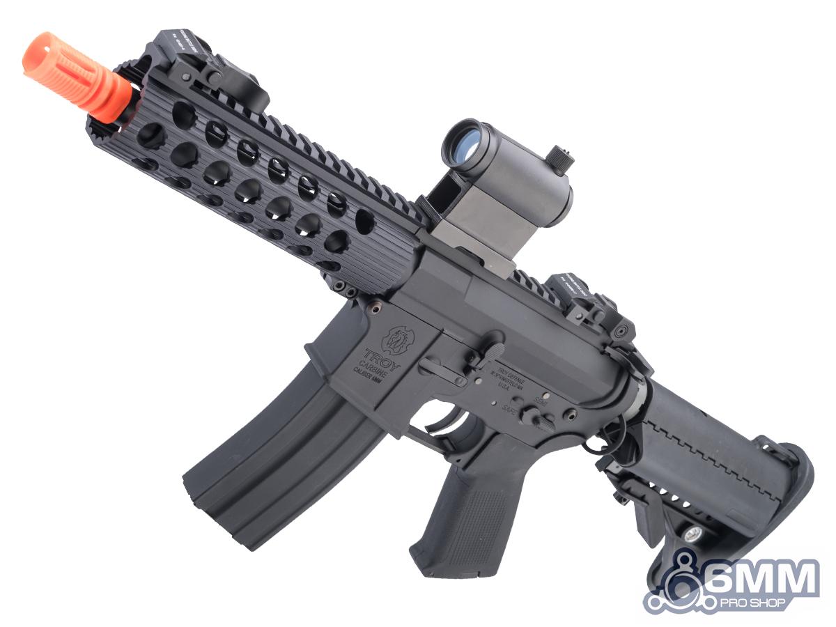 6mmProShop Troy Industries Licensed M4 Airsoft AEG Rifle w/ Alpha Battle Rail by E&C (Color: Black / 7.2 Rail / 350FPS)