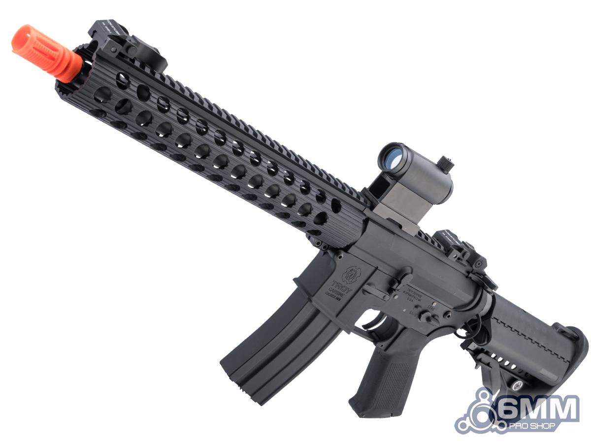 6mmProShop Troy Industries Licensed M4 Airsoft AEG Rifle w/ Alpha Battle Rail by E&C (Color: Black / 12 Rail / 400FPS)