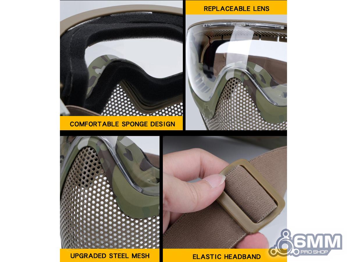 Lomubue Tactical Airsoft Pro Full Face Mask with Safety Metal Mesh Goggles  Protection 