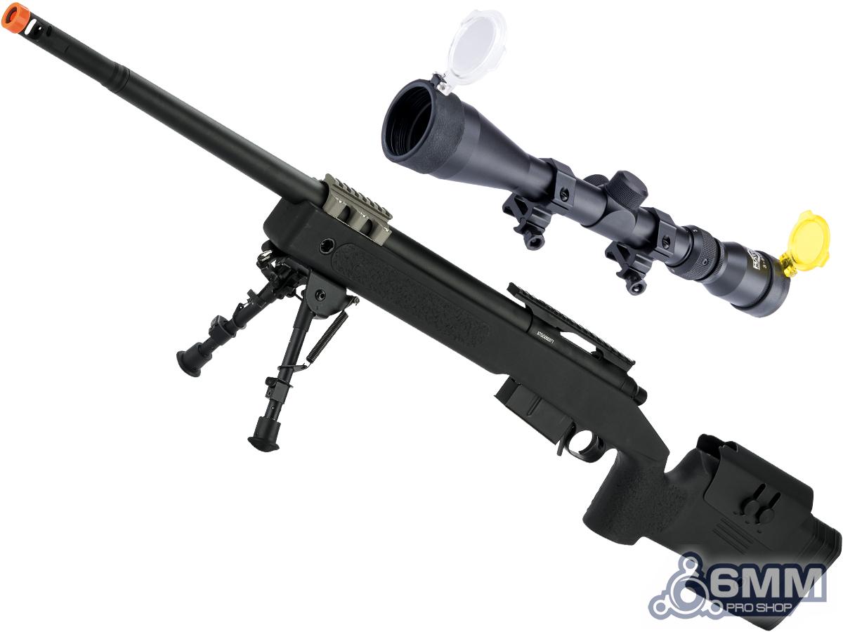 6mmProShop PDI Custom Upgraded USMC M40A5 Bolt Action Airsoft Sniper Rifle (Model: Black / Add Scope & Bipod)