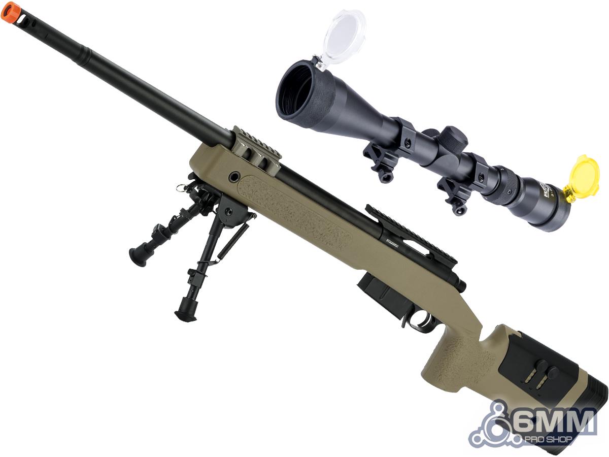 6mmProShop PDI Custom Upgraded USMC M40A5 Bolt Action Airsoft Sniper Rifle (Model: Tan / Add Scope & Bipod)