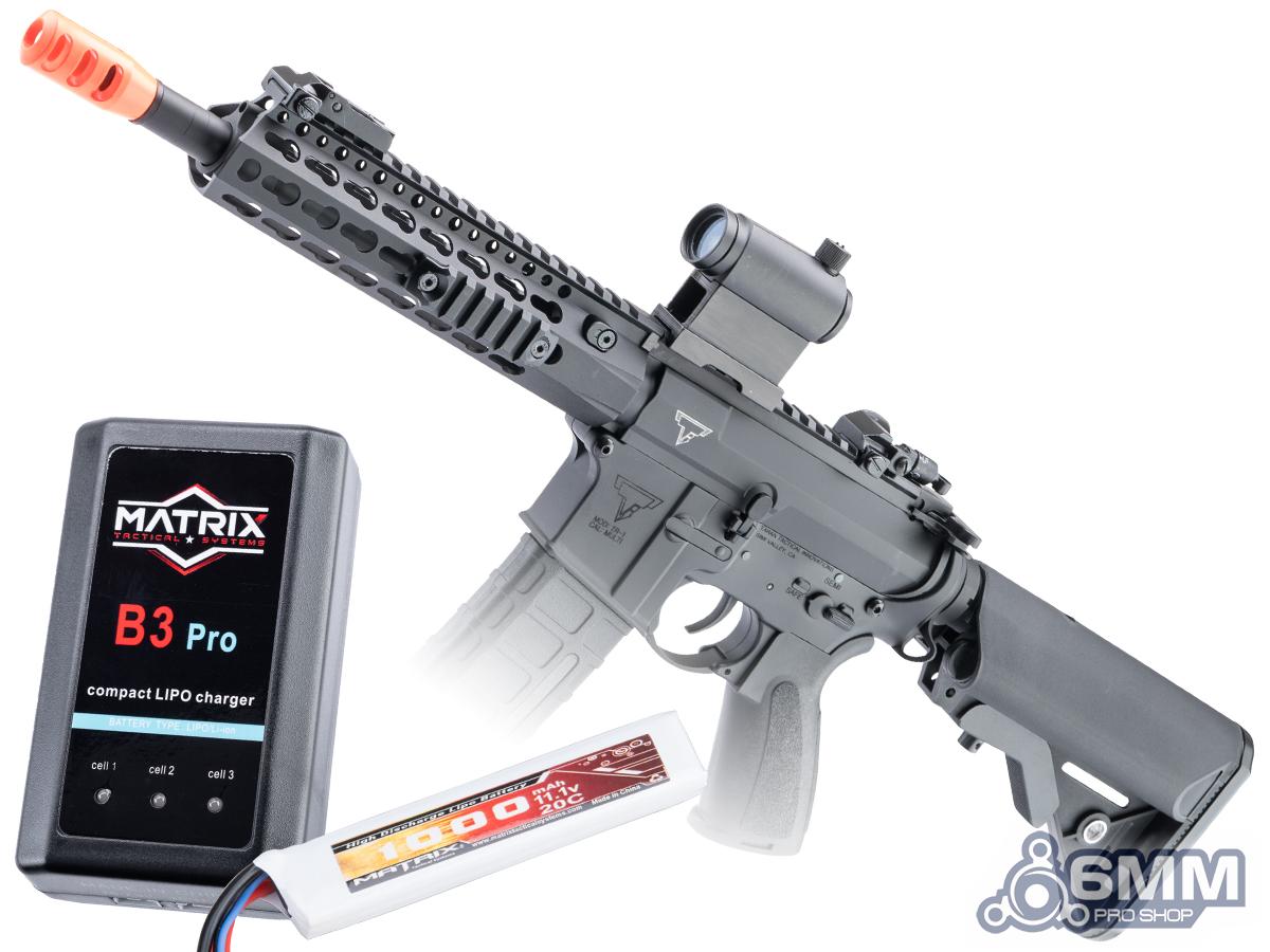 6mmProShop TTI Licensed TR-1 Ultralight M4 Airsoft AEG Rifle (Model: 8 Keymod / Black / Battery & Charger Bundle)