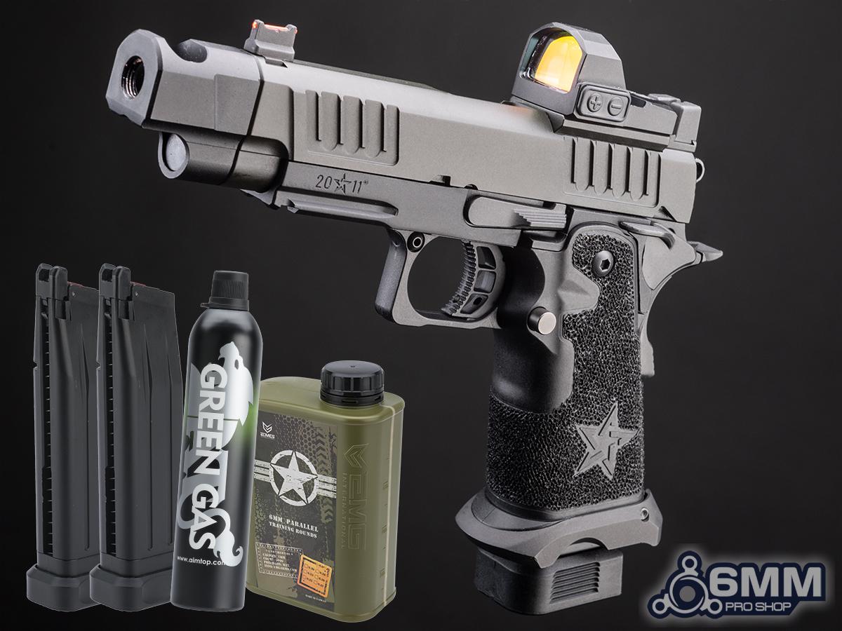 6mmProShop Staccato Licensed C2 COMP SOC 2011 Gas Blowback T8 Airsoft Pistol w/ Muzzle Compensator (Model: Green Gas / Reload Package)