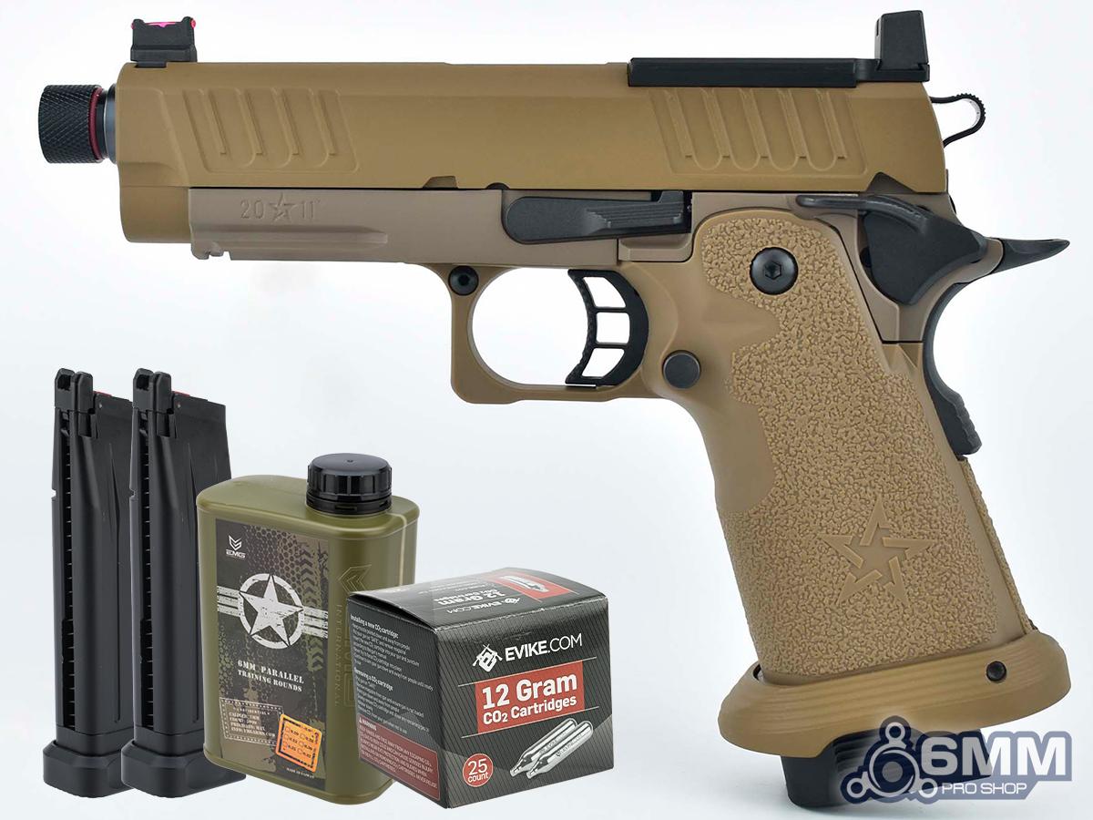 6mmProShop Staccato Licensed C2 Compact 2011 Gas Blowback T8 Airsoft Pistol (Color: Flat Dark Earth / CO2 / Reload Package)