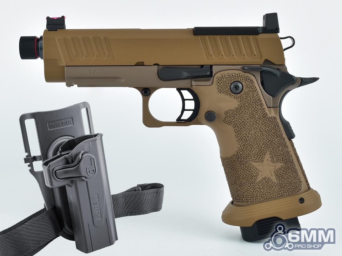 6mmProShop Staccato Licensed C2 Compact 2011 Gas Blowback T8 Airsoft Pistol (Color: Flat Dark Earth / Green Gas / Add Holster)