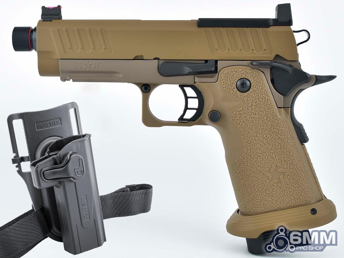 6mmProShop Staccato Licensed C2 Compact 2011 Gas Blowback T8 Airsoft Pistol (Color: Flat Dark Earth / CO2 / Add Holster)