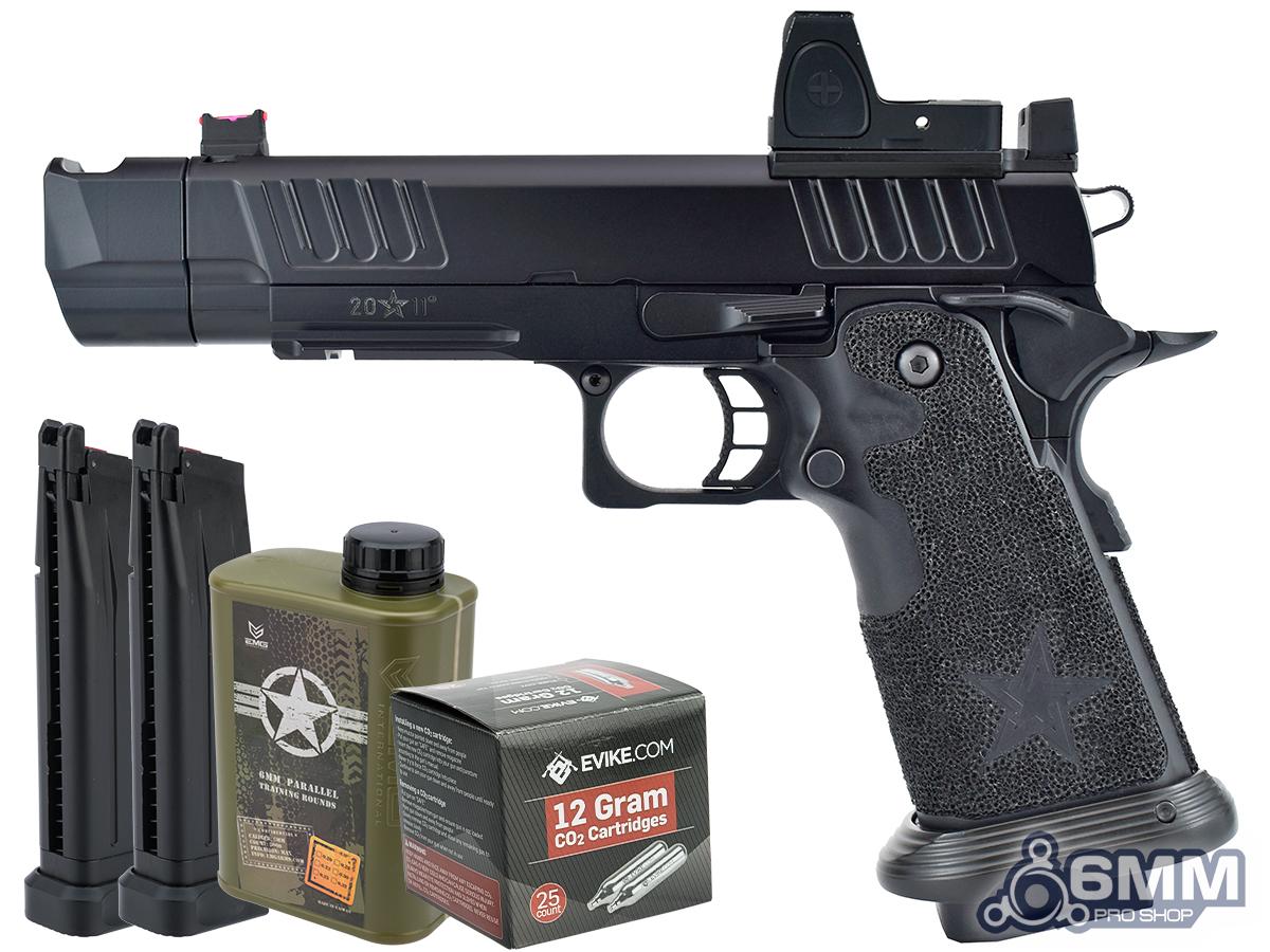 6mmProShop Staccato Licensed P COMP SOC 2011 Gas Blowback T8 Airsoft Pistol w/ Muzzle Compensator (Model: CO2 / Reload Package)