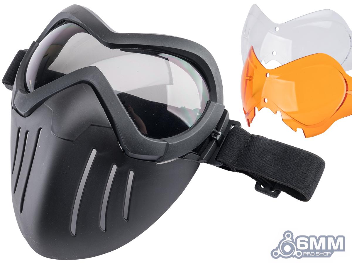 6mmProShop Slipstream Goggle & Lower Face Shield Face Mask (Color: Black Frame / Full Lens Kit)