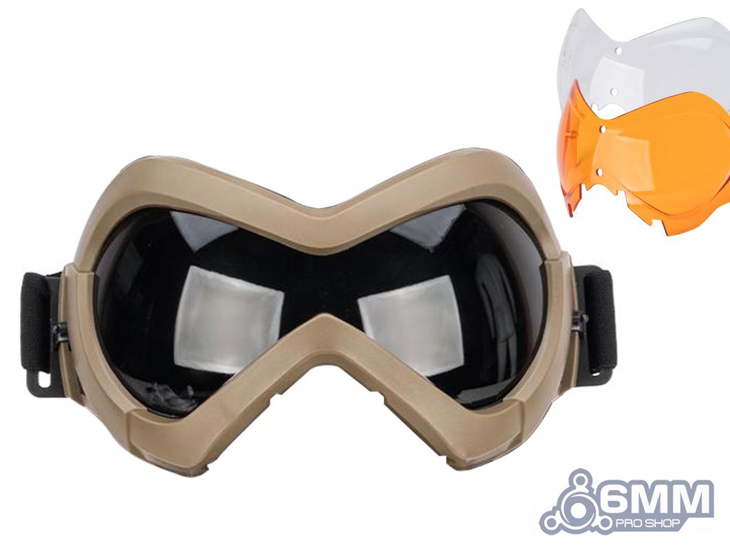 6mmProShop Slipstream Goggle & Lower Face Shield Face Mask (Color: Tan Frame / Full Lens Kit)