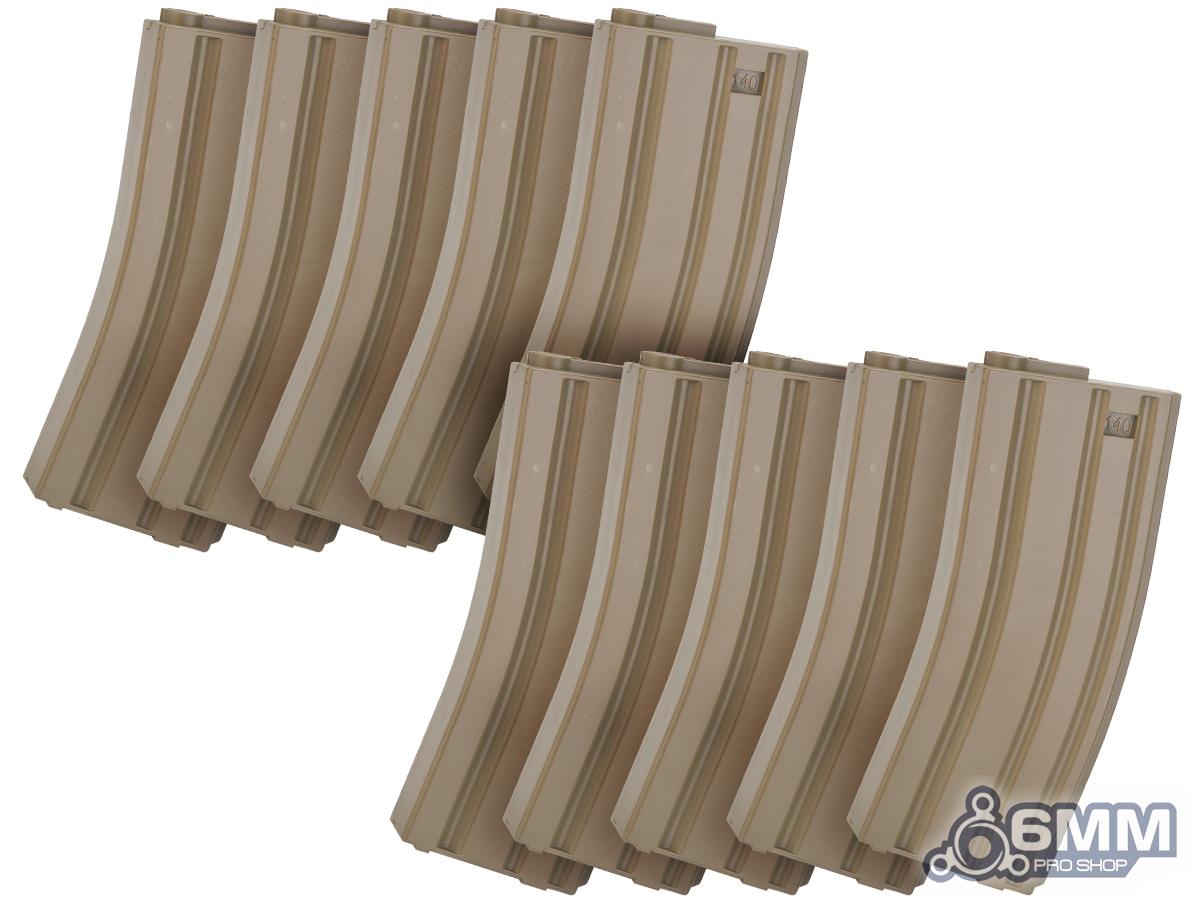 6mmProShop 140rd Mid-Cap Magazine for M4 Airsoft AEG Rifles (Color: Desert / Set of 10)