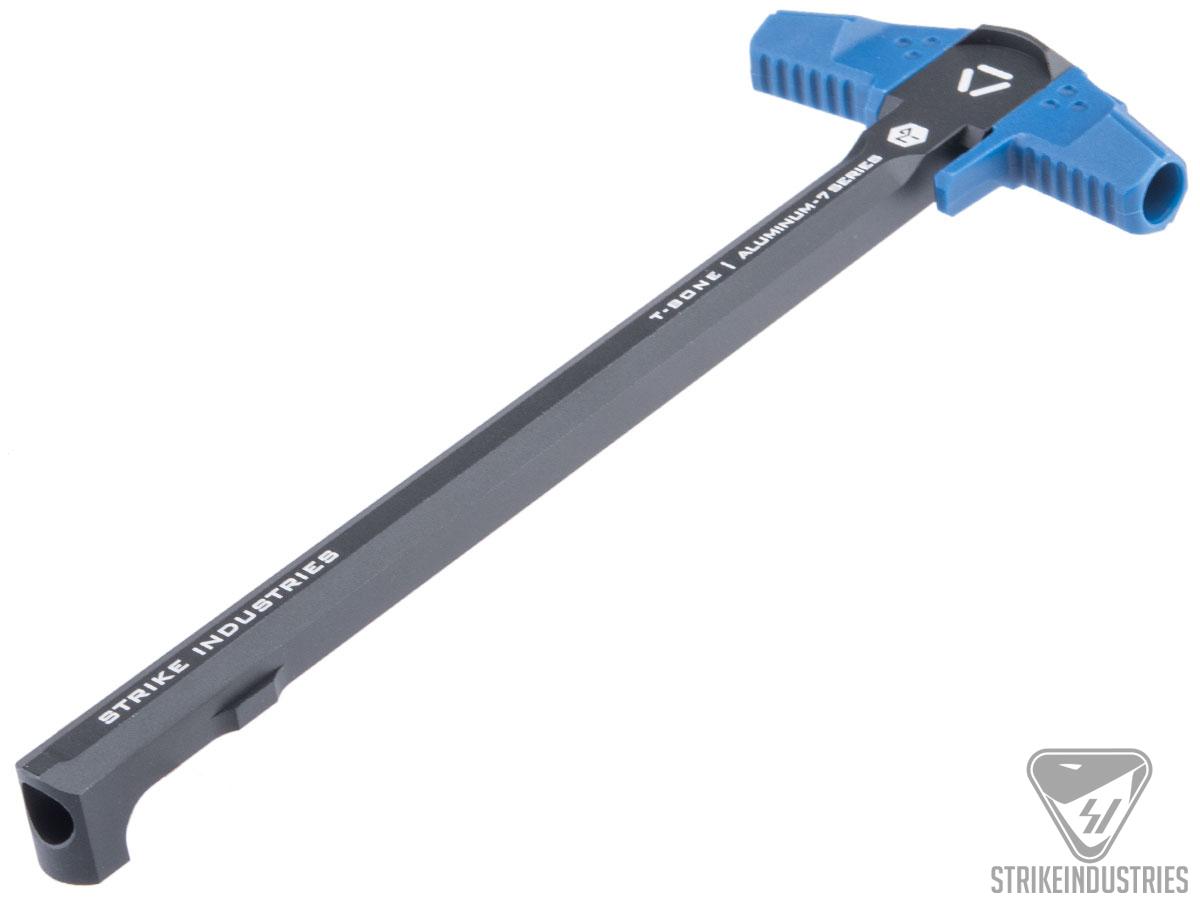 Strike Industries T-Bone Latchess Charging Handle for AR15 / M4 / M16 Rifles (Color: Black w/ Blue Handles)