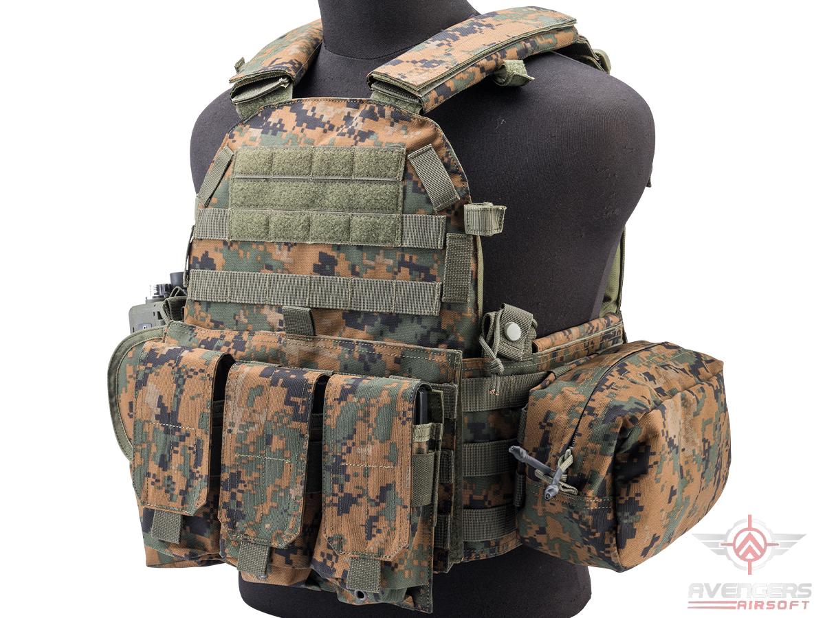 Avengers 6D9T4A Tactical Vest with Magazine and Radio Pouches (Color: Digital Woodland)