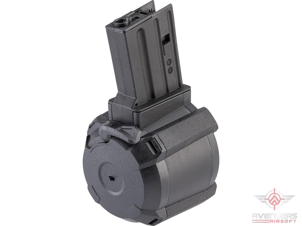 Avengers 1200 Round Electric Drum Magazine for Airsoft AEG Rifles (Model: Next Generation Recoil Shock M4 - Black / Button)