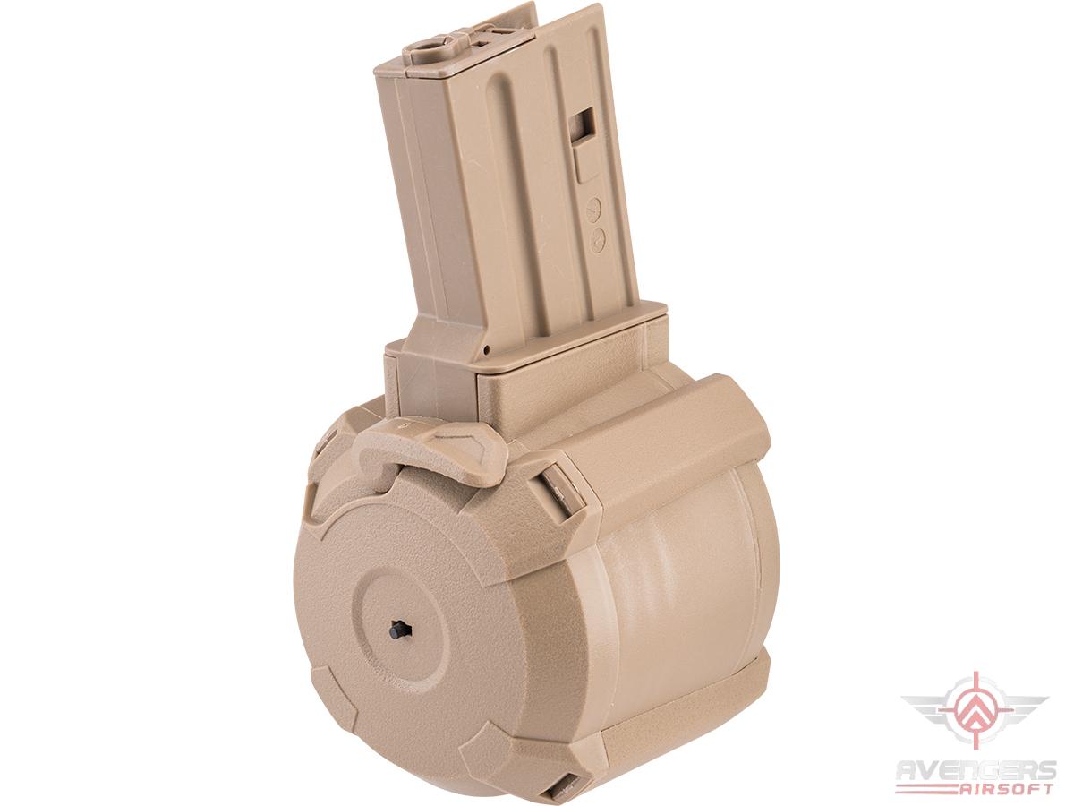 Avengers 1200 Round Electric Drum Magazine for Airsoft AEG Rifles (Model: Next Generation Recoil Shock M4 - Tan / Button)