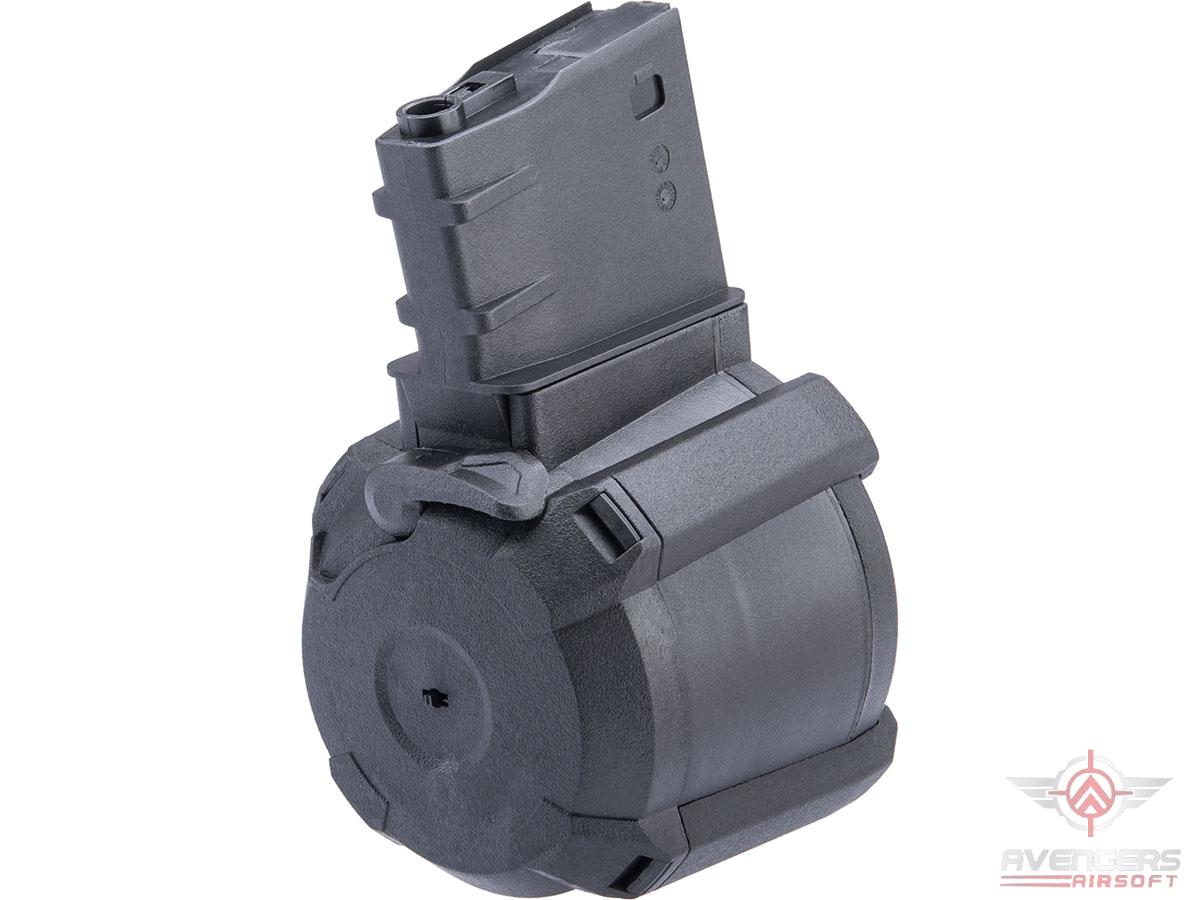 Avengers 1200 Round Electric Drum Magazine for Airsoft AEG Rifles (Model: SR25 - Black / Button)