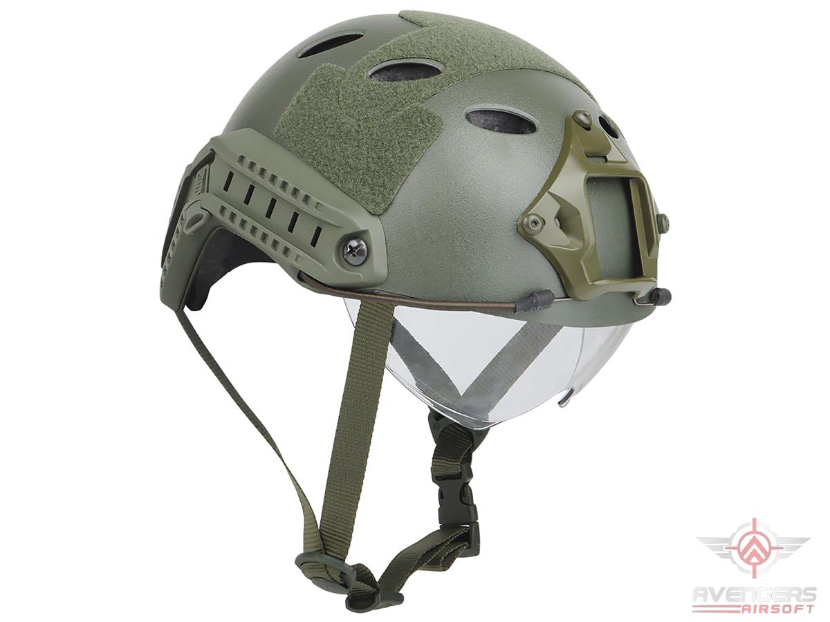 Avengers Lightweight Vented High Cut Helmet w/ Drop-Down Goggles (Color: Olive Drab)