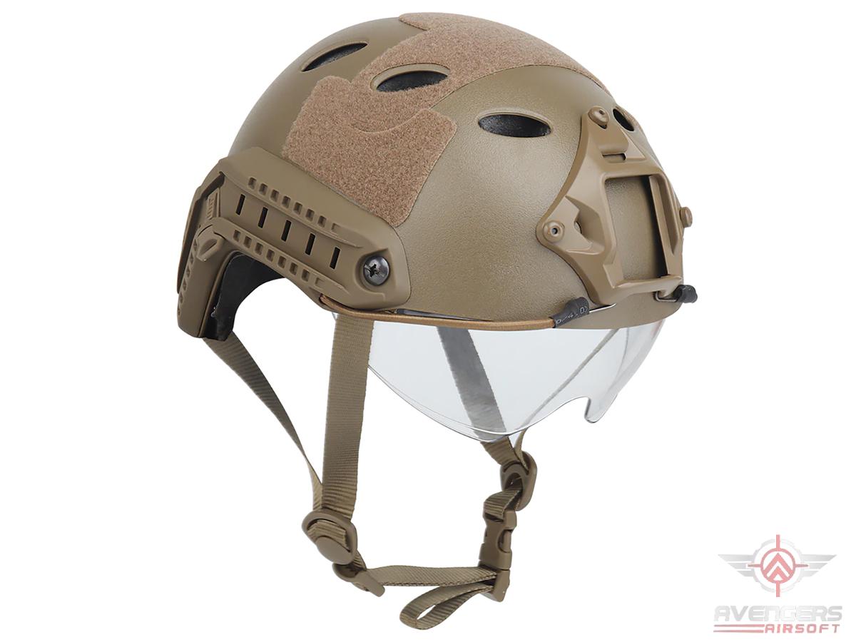 Avengers Lightweight Vented High Cut Helmet w/ Drop-Down Goggles (Color: Tan)