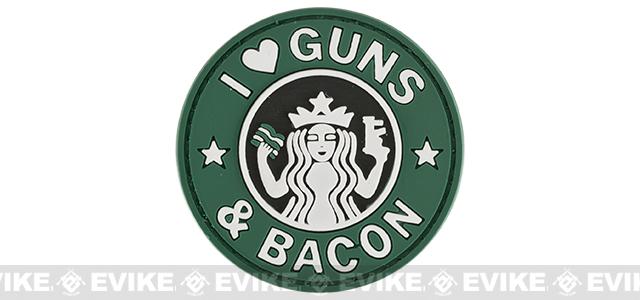 Matrix I Love Guns & Bacon PVC Morale Hook and Loop Patch (Color: Green)