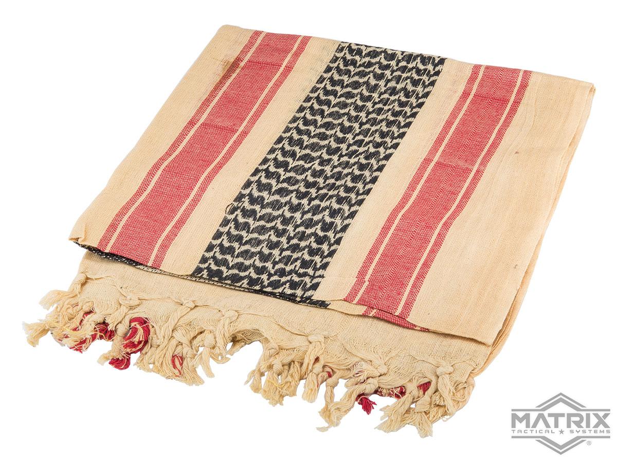 Matrix Woven Stylized Desert Shemagh / Scarves (Color: Tan - Red - Black Star)