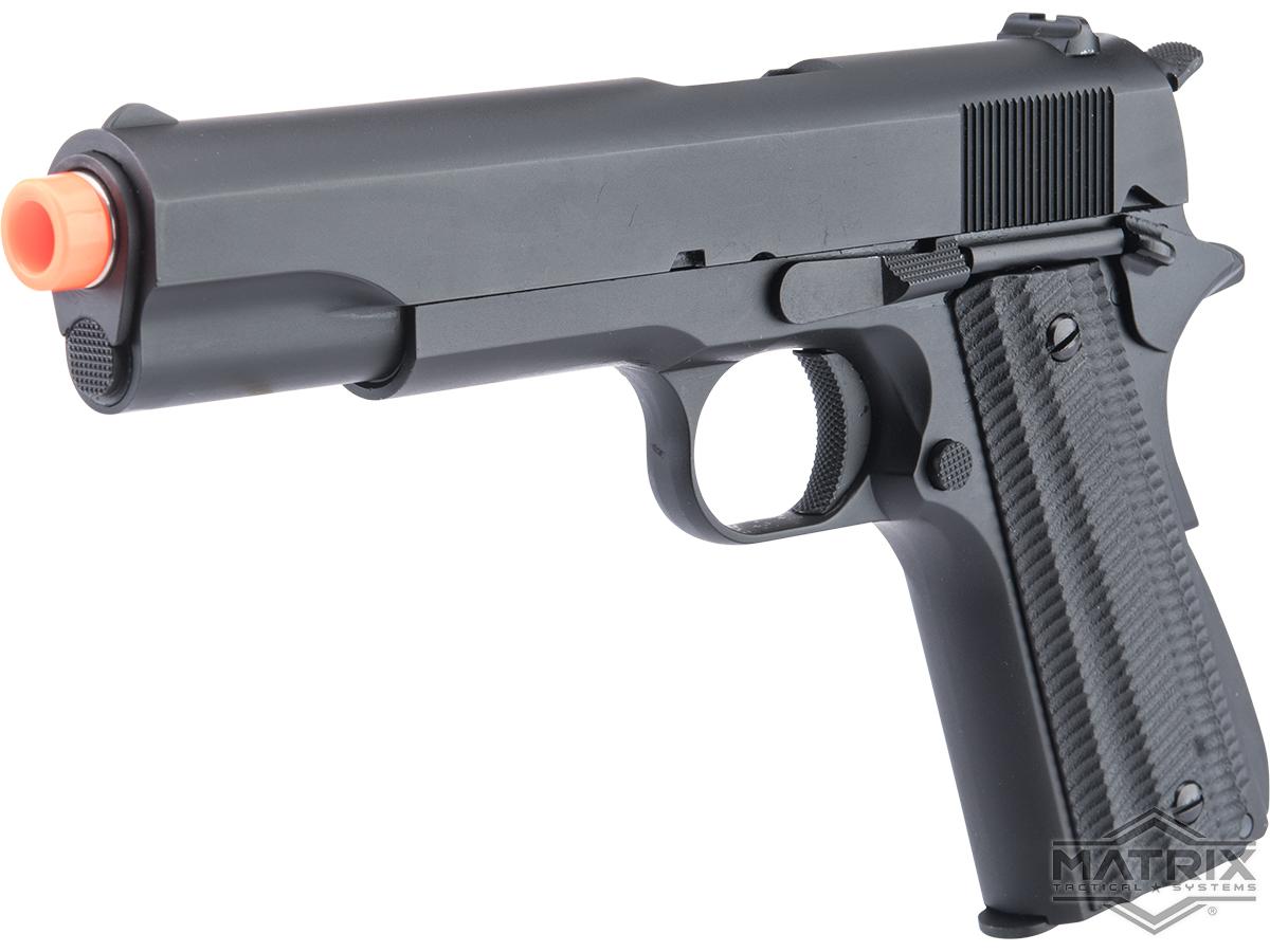 Matrix x Golden Eagle Full Metal M1911A1 Gas Blowback Airsoft Pistol (Color: Black / Slim Textured Grips)