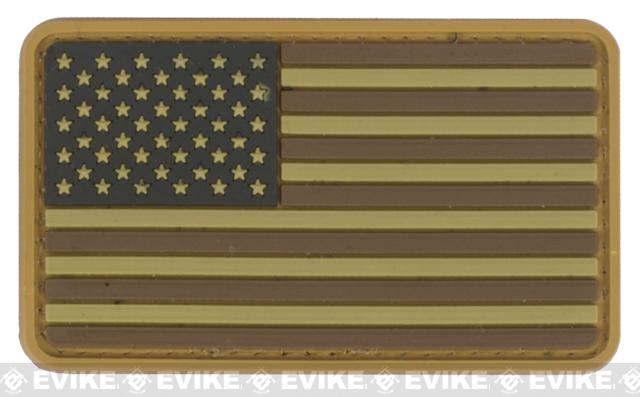 US Flag PVC Hook and Loop Rubber Patch (Color: Regular / Tan and Brown)