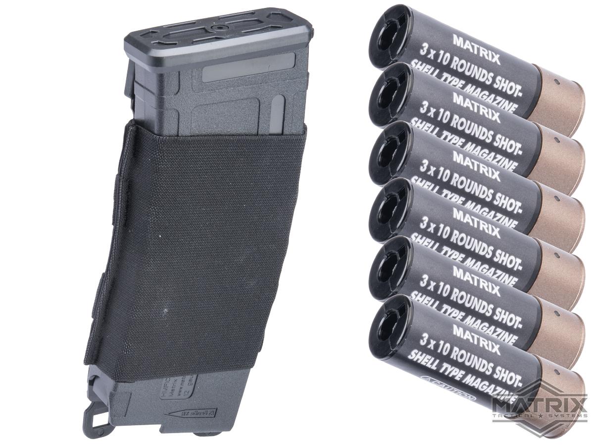 Matrix AR15 Magazine Shaped Shotgun Shell Quick Holder w/ Universal Elastic Magazine Pouch (Color: Black / Add Shells)