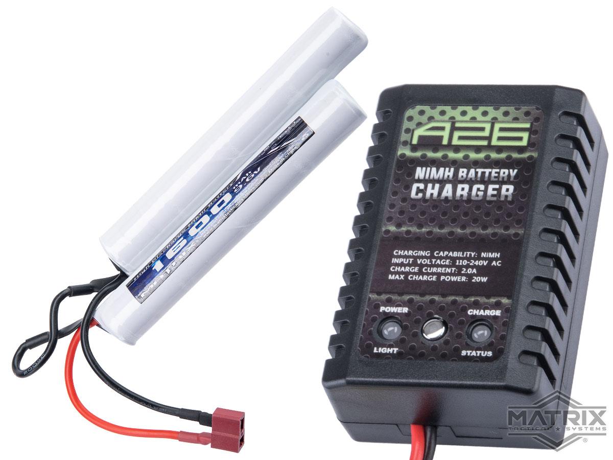 Matrix / Cybergun AEG Battery Starter Package w/ Smart Charger (Battery: 9.6v 1600mAh High Output Nunchuck Type / Standard Deans)