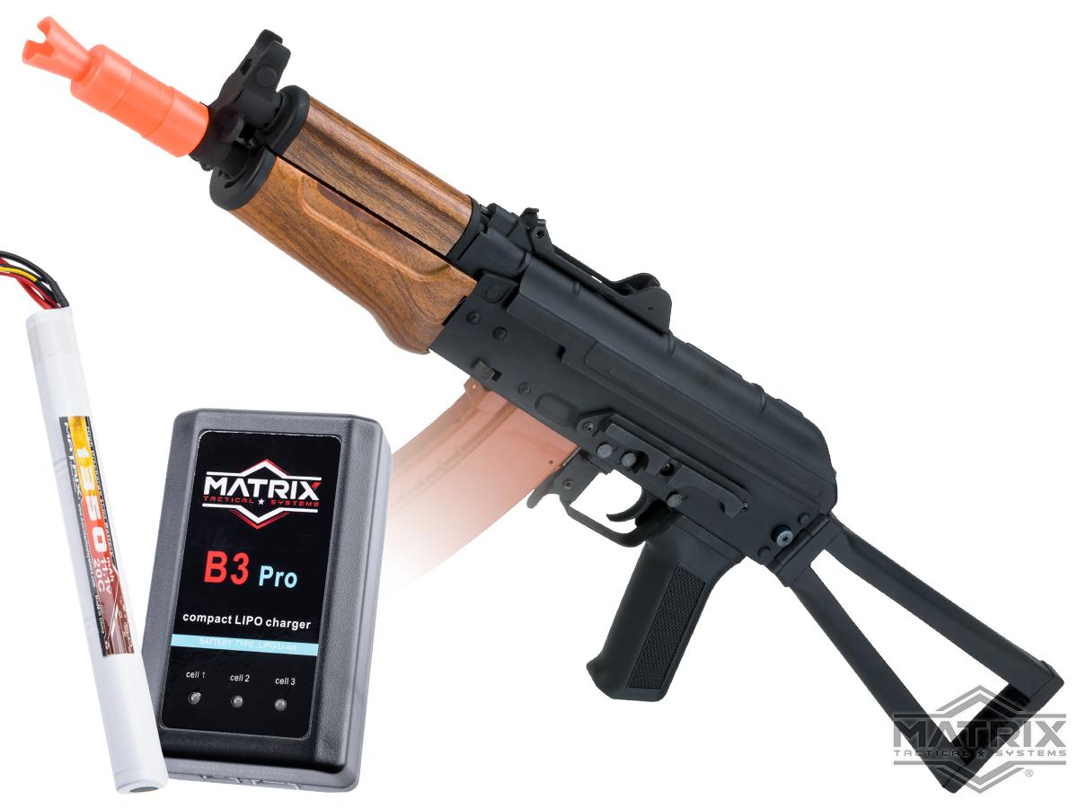 Matrix / CYMA Sport AKS74U Airsoft AEG Rifle with Imitation Wood Furniture (Package: 11.1v LiPo Battery + Charger)