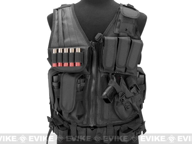 EVIKE - Deluxe Spec Op Cross Draw Tactical Vest with Holster & Mag Pouches  - Land Camo LC Multicam #VEST-CROSSDRAW-LC