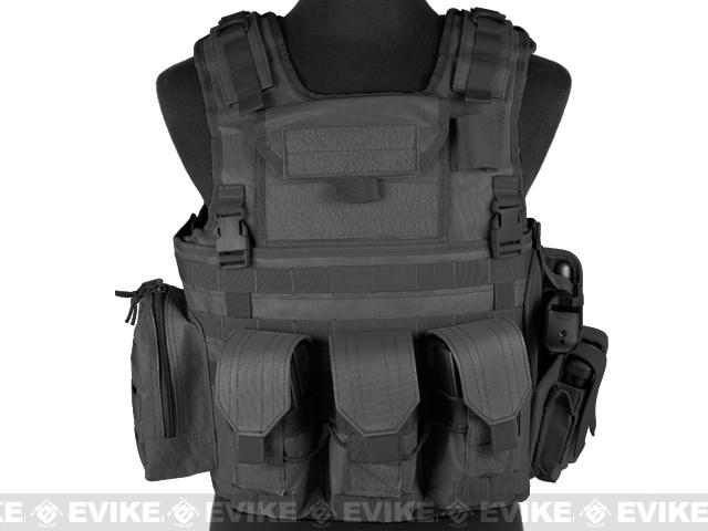 Matrix Variable Front Plate Vest w/ Integrated Pistol Holster (Color:  Black), Tactical Gear/Apparel, Body Armor & Vests -  Airsoft  Superstore