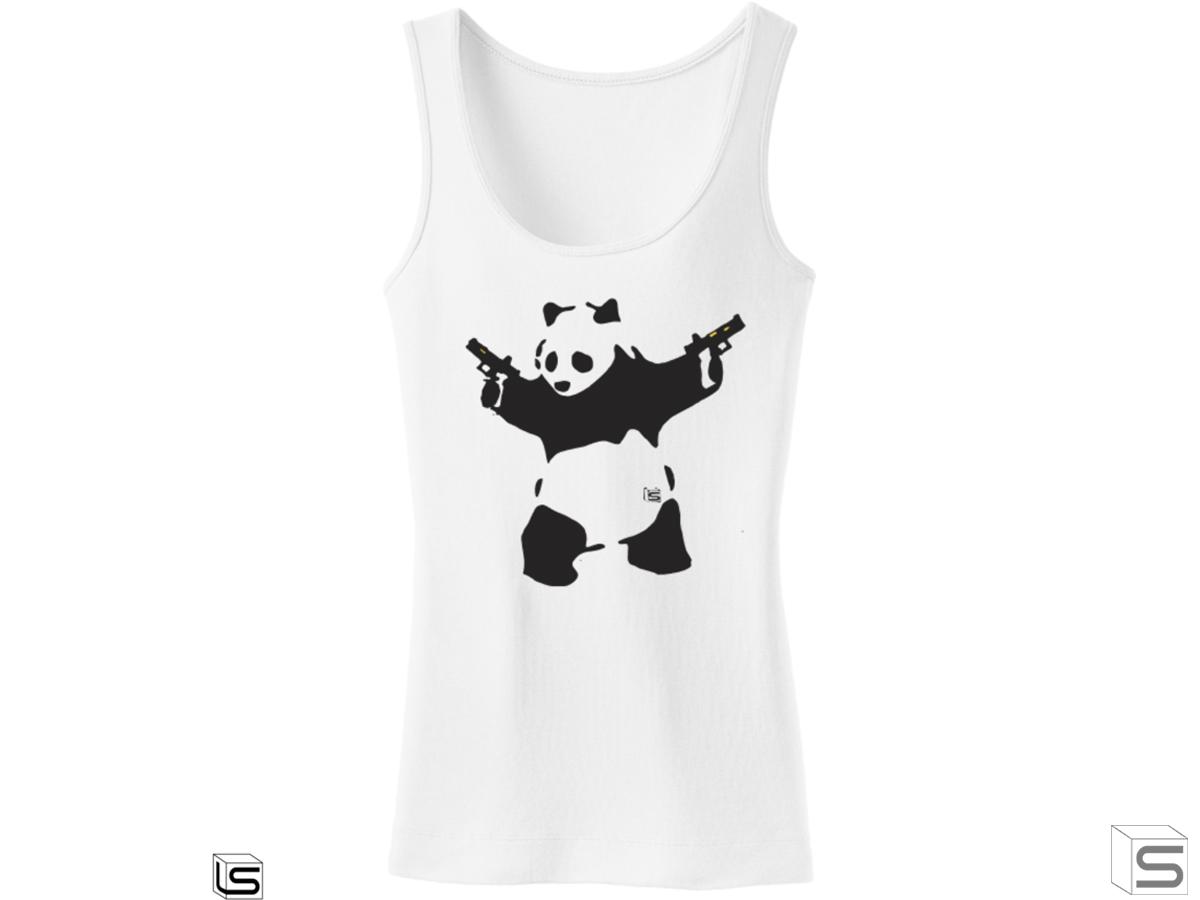 Salient Arms Panda Screen Printed Cotton Tank Top (Size: Womens Large)