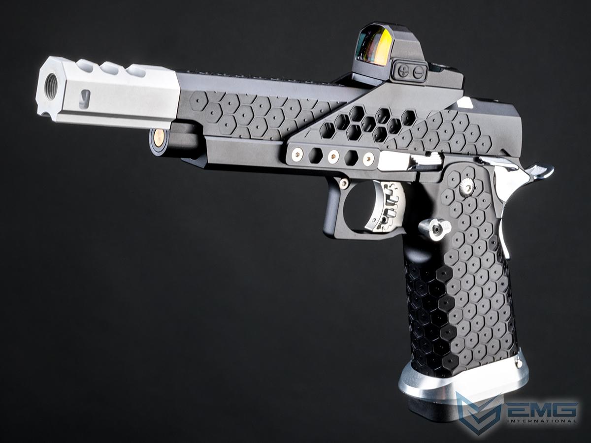 EMG Hex Series Custom Hi-CAPA GBB Airsoft Pistol w/ Compensator & Optic Mount (Color: Black-Silver / Left Hand)