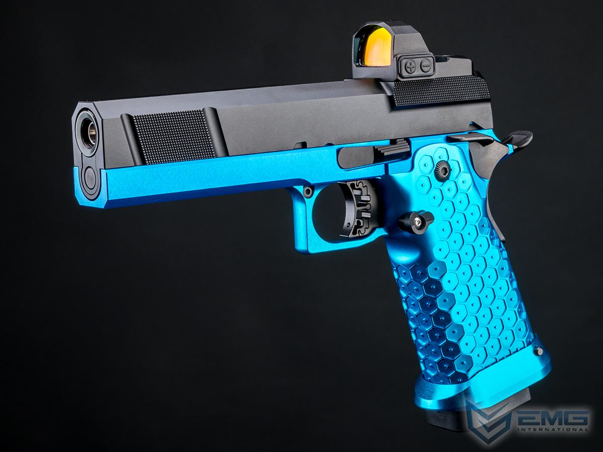 EMG Hex Series Custom Hi-CAPA GBB Airsoft Pistol w/ Minimalist Optic Ready Utility Slide (Color: Blue-Black)