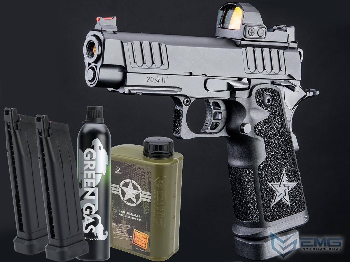 EMG Helios Staccato Licensed P 2011 Gas Blowback Airsoft Pistol (Model: Master Grip / Standard / Green Gas / Reload Package)