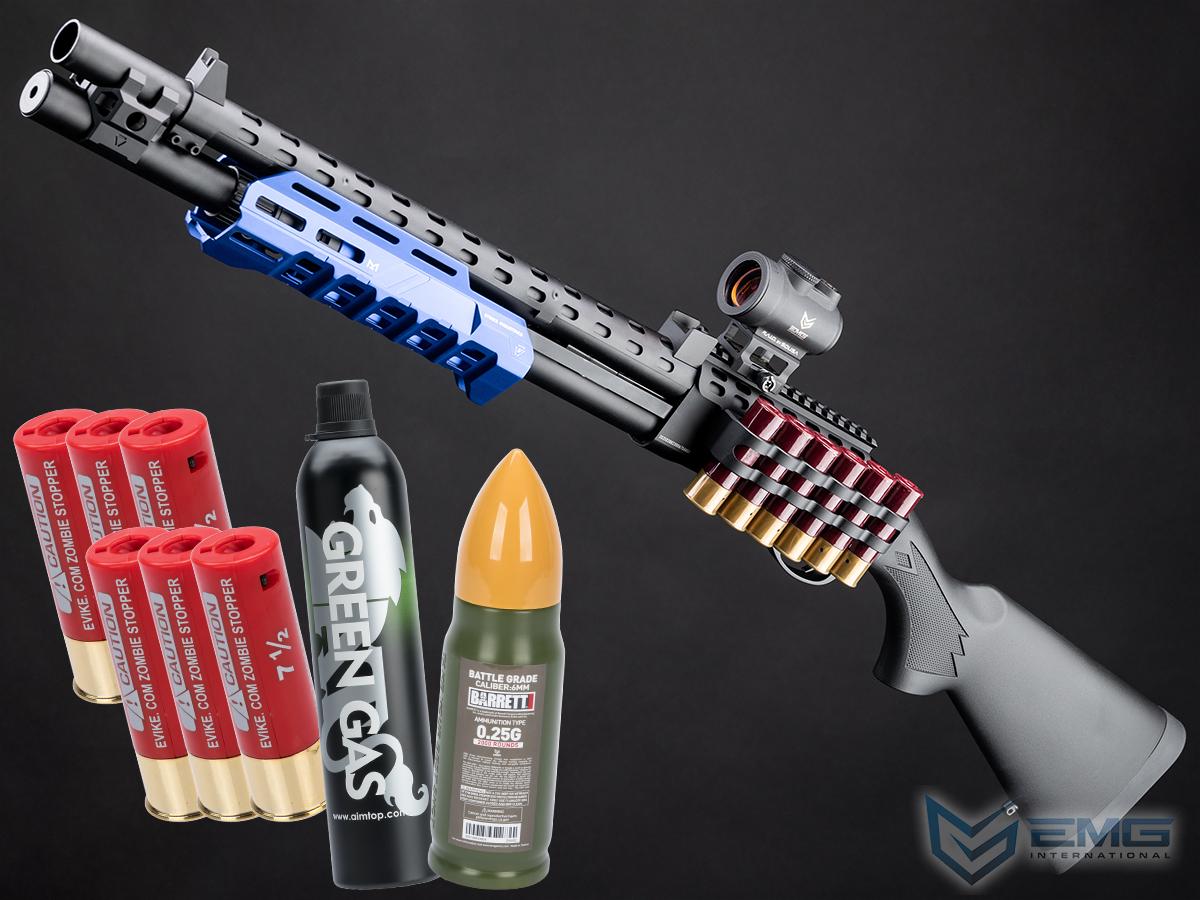 EMG Strike Industries Licensed M870 Gas Powered Pump Action Shotgun w/ M-LOK Handguard by Golden Eagle (Color: Blue Handguard / Essentials Package)