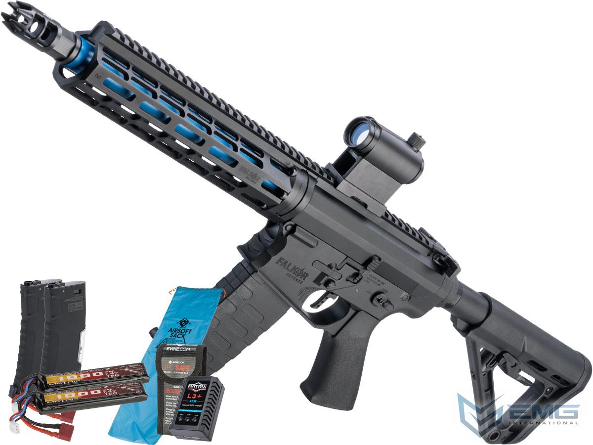 EMG Falkor Phantom AR-15 w/ Double-Jacketed Barrel & eSilverEdge Gearbox M4 Airsoft AEG (Color: Blue Barrel / RS-3 Stock / Go Airsoft Package)