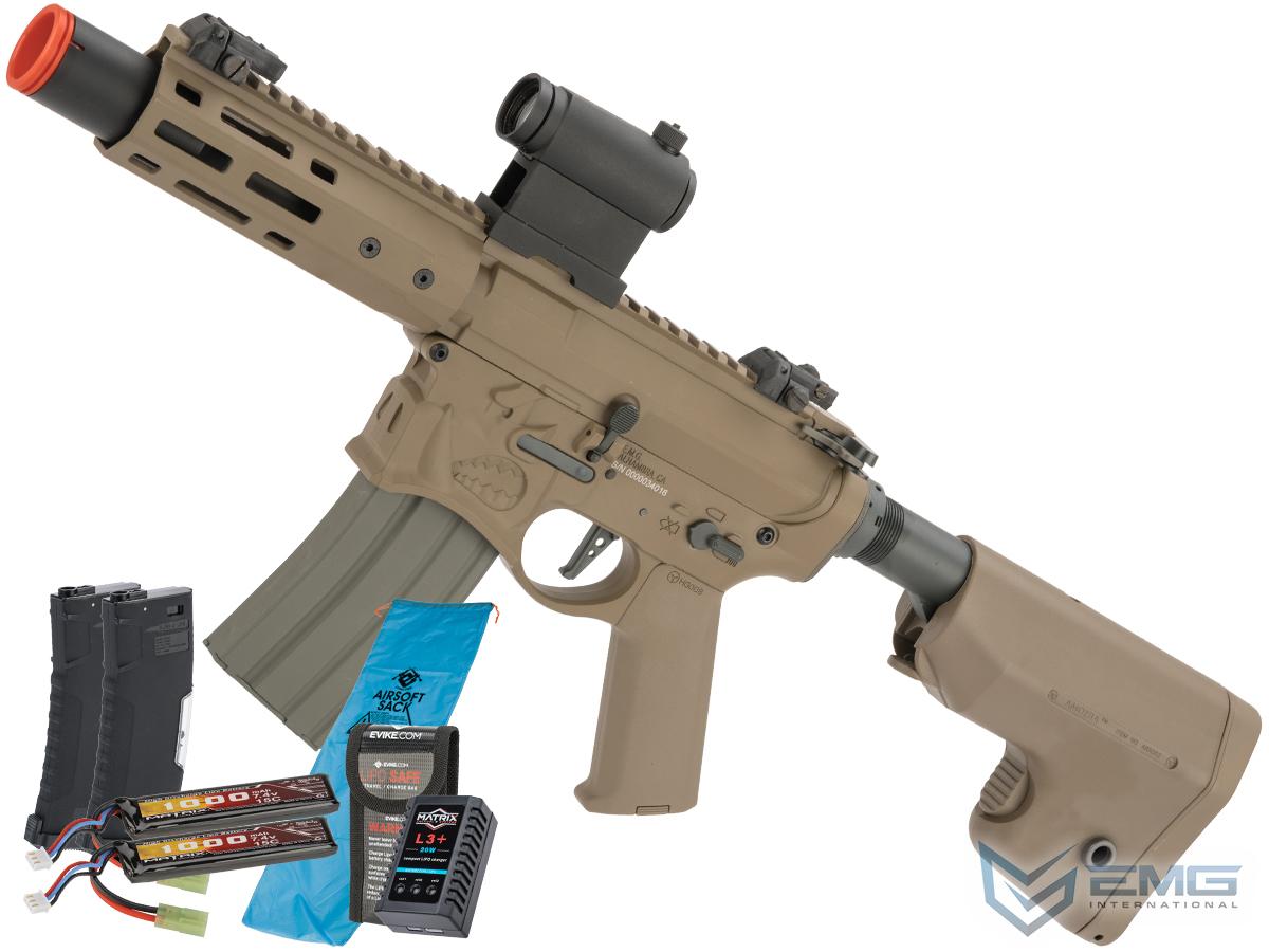 EMG / Sharps Bros Warthog Licensed Advanced M4 Airsoft AEG Rifle with Super High Torque Slim Motor Grip (Color: Tan / 7 SBR / Go Airsoft Package)