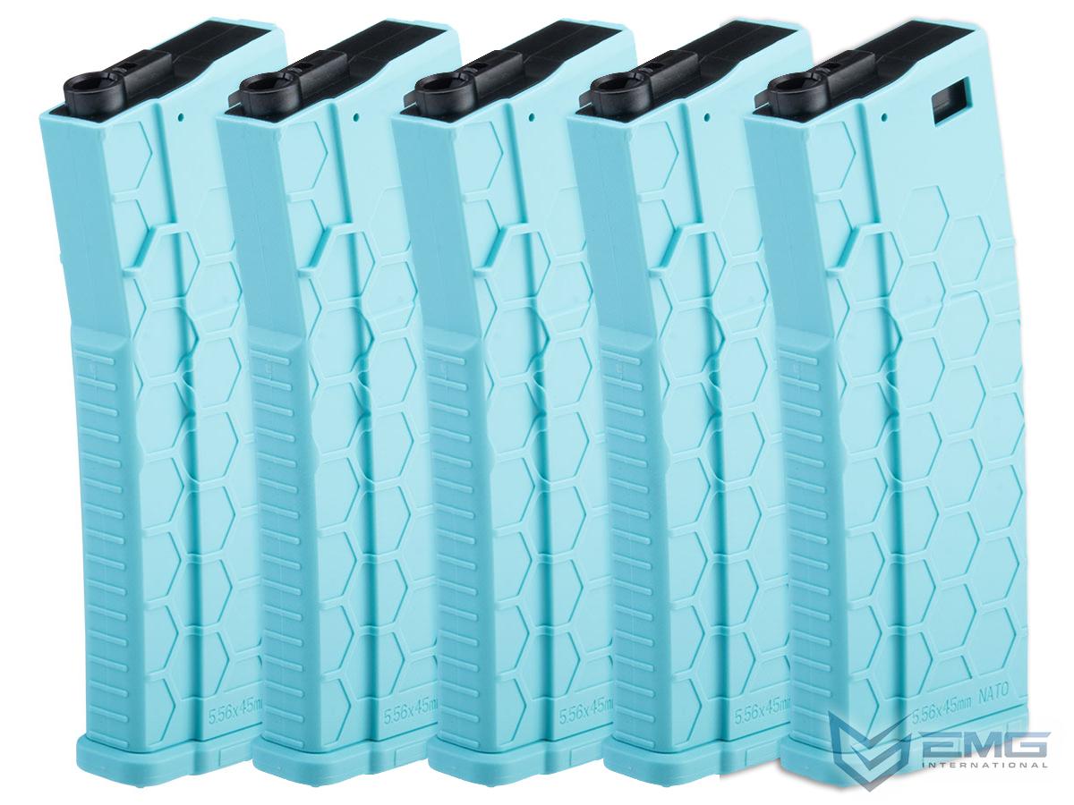 EMG Hexmag Licensed 230rd Polymer Mid-Cap Magazine for M4 / M16 Series Airsoft AEG Rifles (Color: Teal / 5 Pack)