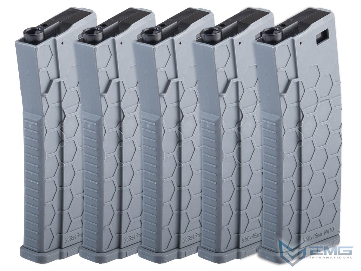 EMG Hexmag Licensed 230rd Polymer Mid-Cap Magazine for M4 / M16 Series Airsoft AEG Rifles (Color: Grey / 5 Pack)