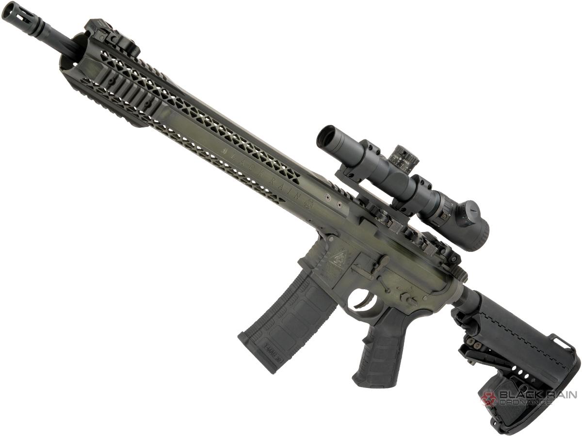 EMG Custom Cerakote Black Rain Ordnance BRO M4 SPEC15 Airsoft AEG by King Arms (Color: Battle Worn OD / Force)