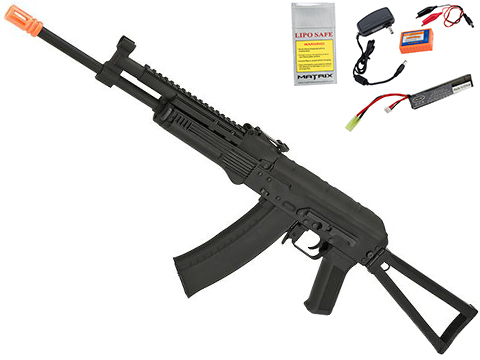 CYMA Standard Stamped Metal AK-74 KTR RIS Airsoft AEG Rifle w/ Steel Folding Stock (Package: Add 7.4v LiPo Battery + Charger)