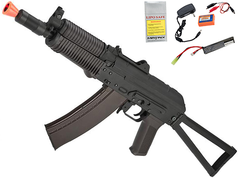 CYMA Standard Stamped Metal AK74U Airsoft AEG Rifle w/ Folding Stock and Polymer Furniture (Package: Add 7.4v LiPo Battery + Charger)
