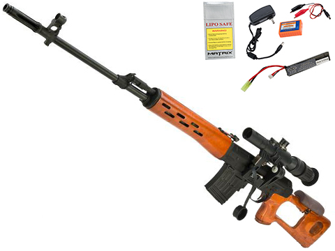 Matrix AK SVD Airsoft AEG Sniper Rifle by CYMA - Metal Receiver / Real Wood (Package: Add 7.4v LiPo Battery + Charger)