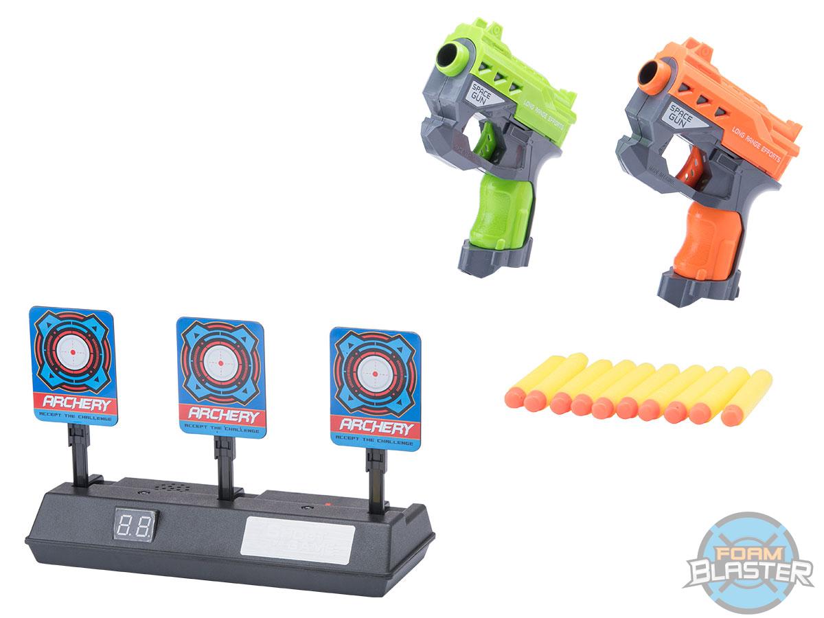 Foam Blaster Dual Pistol Set w/ Electronic Auto Reset Shooting Targets